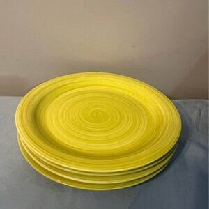 Citrus Grove Yellow Swirl Pattern Hand-Painted Stoneware Dinner plates. (4)  hig